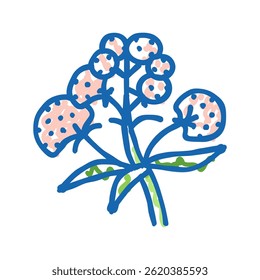 vetor do esboço do ícone do doodle da erva médica da valeriana. sinal da erva médica da valeriana. ilustração do símbolo isolado