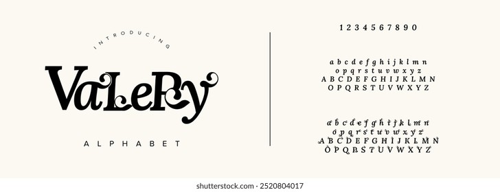 Valery typography beauty fashion elegant minimalist serif italic fonts decorative wedding vintage retro logos. Minimal luxury font alphabet logo. Vector illustration