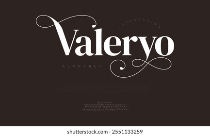 Valeryo typography beauty fashion elegant minimalist serif italic fonts decorative wedding vintage retro logos. Minimal luxury font alphabet logo. Vector illustration