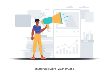 The valet is holding a bullhorn in his bridge musician . digital betray concept. Trendy style, Vector Illustration