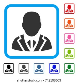 Valet icon. Flat gray pictogram symbol inside a light blue rounded rectangular frame. Black, gray, green, blue, red, orange color variants of Valet vector. Designed for web and software UI.