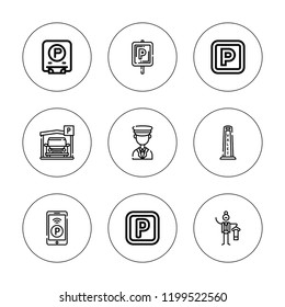 Valet icon set. collection of 9 outline valet icons with butler, parking, ticket collector icons. editable icons.