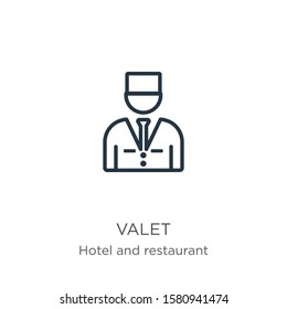 Valet Icon. Thin Linear Valet Outline Icon Isolated On White Background From Hotel And Restaurant Collection. Line Vector Sign, Symbol For Web And Mobile