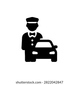 Valet Parking Attendant Solid Icon for Professional Car Parking Service