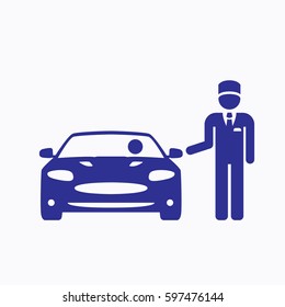 Valet Parking Icon. Car Graphic Flat Vector Design Blue Color Style Symbol