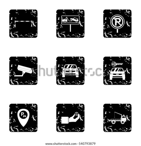 Valet parking icons set. Grunge\
illustration of 9 valet parking vector icons for\
web