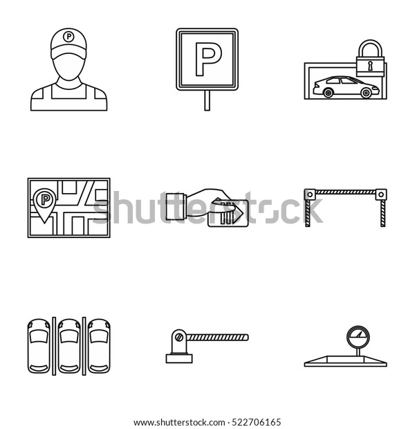 Valet parking icons set. Outline\
illustration of 9 valet parking vector icons for\
web