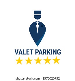 Valet parking vector hotel service. 5 stars hotel luxury location pin drawing icon. Parking facility ad or card graphic illustration