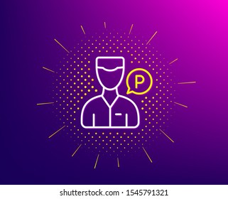Valet servant line icon. Halftone pattern. Parking person sign. Transport park service symbol. Gradient background. Valet servant line icon. Yellow halftone pattern. Vector