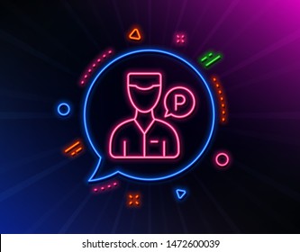 Valet servant line icon. Neon laser lights. Parking person sign. Transport park service symbol. Glow laser speech bubble. Neon lights chat bubble. Banner badge with valet servant icon. Vector