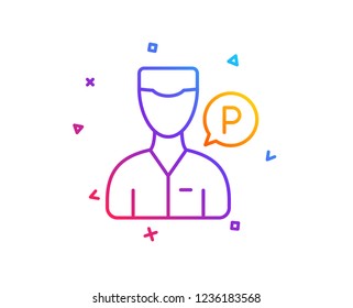 Valet servant line icon. Parking person sign. Transport park service symbol. Gradient line button. Valet servant icon design. Colorful geometric shapes. Vector