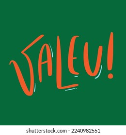 Valeu. Gracias en portugués brasileño. Letras de mano moderna. vector.