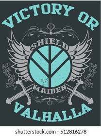 Tipografía de Valhalla, diseño de camisetas, arte vectorial, Eps 10 con capas