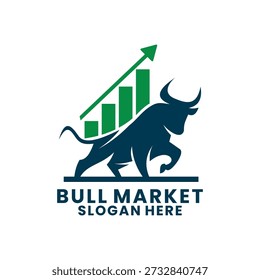 Valiant bull with stock chart and arrow logo design vector template.