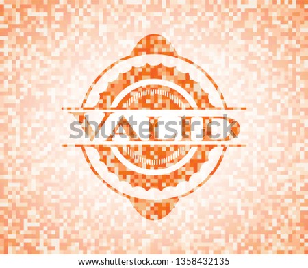 Valid abstract orange mosaic emblem with background
