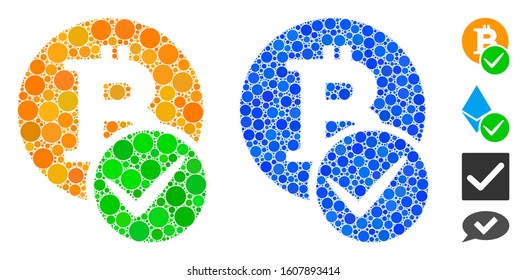 Valid Bitcoin composition of circle elements in various sizes and color tinges, based on valid Bitcoin icon. Vector circle elements are united into blue composition.