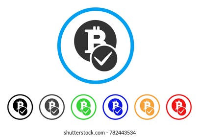 Valid Bitcoin rounded icon. Style is a flat gray symbol inside light blue circle with bonus colored variants. Valid Bitcoin vector designed for web and software interfaces.