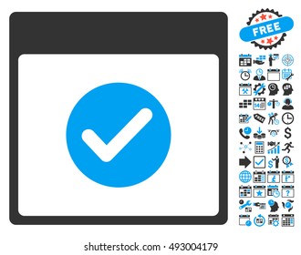 Valid Calendar Page pictograph with bonus calendar and time management pictograph collection. Vector illustration style is flat iconic bicolor symbols, blue and gray colors, white background.