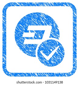 Valid Dashcoin rubber seal stamp watermark. Icon vector symbol with grunge design and corrosion texture inside rounded frame. Scratched blue stamp imitation on a white background.