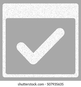 Valid Day Calendar Page grainy textured icon for overlay watermark stamps. Flat symbol with dust texture. Dotted vector white ink rubber seal stamp with grunge design on a silver background.