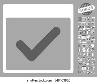 Valid Day Calendar Page pictograph with bonus calendar and time management images. Vector illustration style is flat iconic symbols, dark gray and white, silver background.