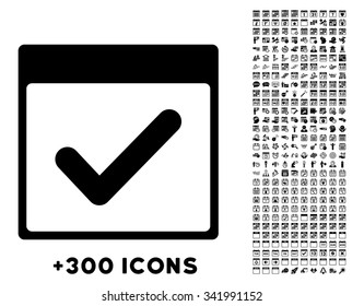 Valid Day vector pictogram with additional 300 date and time management icons. Style is flat symbols, black color, rounded angles, white background.