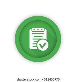 valid document icon, approved report round green pictogram, vector illustration