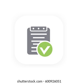 valid document icon, approved report, contract