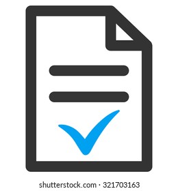 Valid Document vector icon. Style is bicolor flat symbol, blue and gray colors, rounded angles, white background.