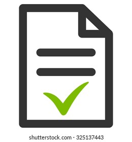 Valid Document vector icon. Style is bicolor flat symbol, eco green and gray colors, rounded angles, white background.