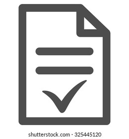 Valid Document vector icon. Style is flat symbol, gray color, rounded angles, white background.