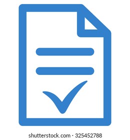 Valid Document vector icon. Style is flat symbol, cobalt color, rounded angles, white background.