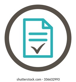 Valid Document vector icon. Style is bicolor flat rounded symbol, grey and cyan colors, rounded angles, white background.