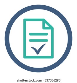 Valid Document vector icon. Style is bicolor flat rounded symbol, cobalt and cyan colors, rounded angles, white background.