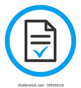 Valid Document vector icon. Style is bicolor flat rounded symbol, blue and gray colors, rounded angles, white background.