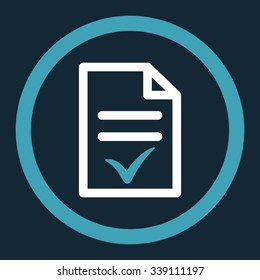 Valid Document vector icon. Style is bicolor flat rounded symbol, blue and white colors, rounded angles, dark blue background.