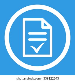 Valid Document vector icon. Style is flat rounded symbol, white color, rounded angles, blue background.