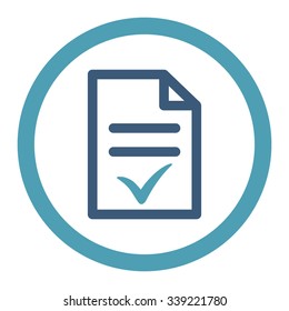 Valid Document vector icon. Style is bicolor flat rounded symbol, cyan and blue colors, rounded angles, white background.