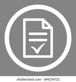 Valid Document vector icon. Style is flat rounded symbol, white color, rounded angles, gray background.