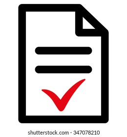 Valid Document vector icon. Style is bicolor flat symbol, intensive red and black colors, rounded angles, white background.