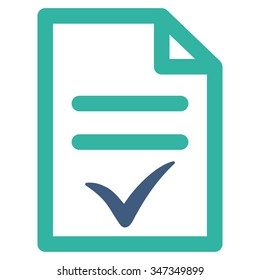 Valid Document vector icon. Style is bicolor flat symbol, cobalt and cyan colors, rounded angles, white background.