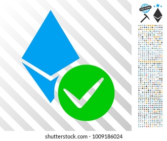 Valid Ethereum Crystal icon with 700 bonus bitcoin mining and blockchain pictures. Vector illustration style is flat iconic symbols designed for bitcoin websites.