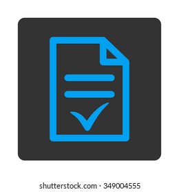 Valid File vector icon. Style is flat rounded square button, blue and gray colors, white background.