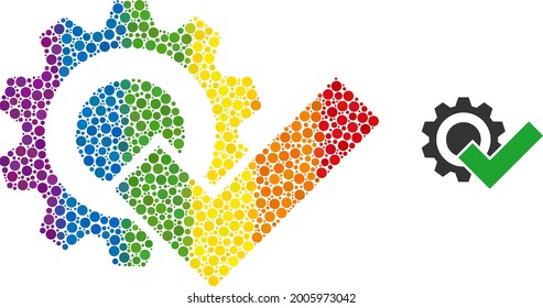 Gültiges Mosaik-Symbol aus Kreiselementen in verschiedenen Größen und Regenbogenfarben. Ein gepunktetes LGBT-gefärbtes, gültiges Gerät für Lesben, Schwule, Bisexuelle und Transsexuelle.