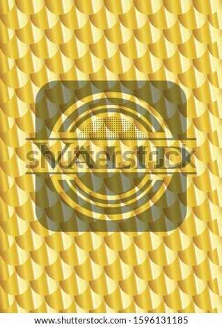 Valid golden badge. Scales pattern. Vector Illustration. Detailed.