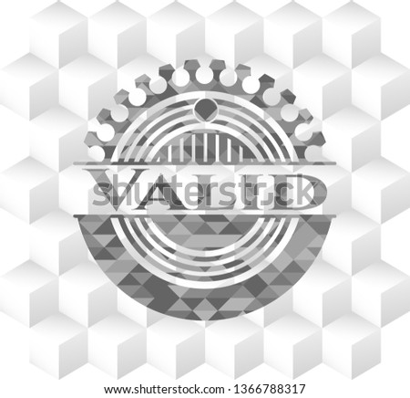 Valid grey emblem with geometric cube white background