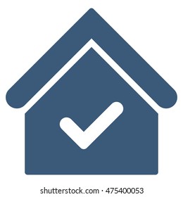 Valid House icon. Vector style is flat iconic symbol, blue color, white background.