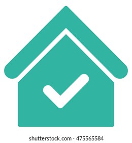 Valid House icon. Vector style is flat iconic symbol, cyan color, white background.
