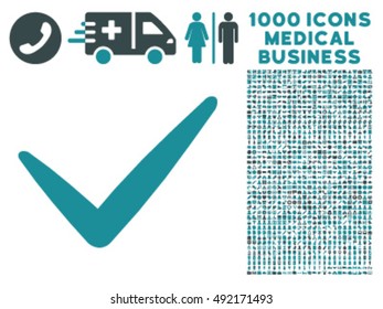Valid icon with 1000 medical business soft blue vector design elements. Collection style is flat bicolor symbols, white background.