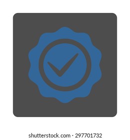 Valid icon from Award Buttons OverColor Set. Icon style is cobalt and gray colors, flat rounded square button, white background.